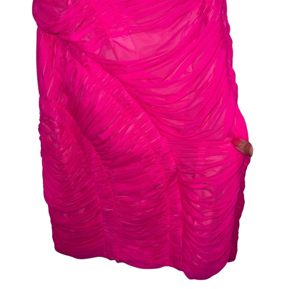 NEW NWT Herve Leger One Shoulder Draped Jersey Mini Dress In Neon Pink - Picture 5 of 9